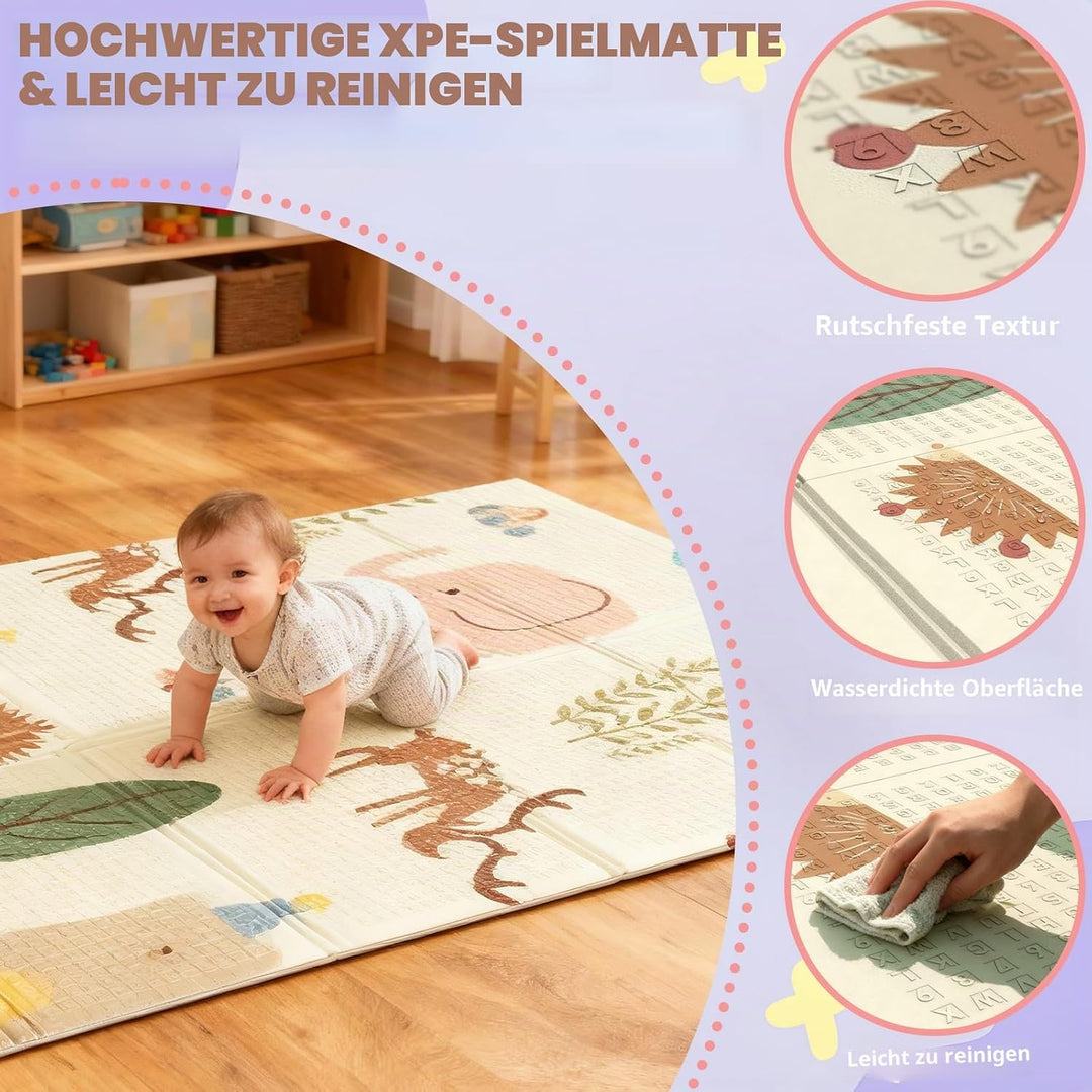 Huracan Spielmatte Baby 180x120cm, Extra Dicke 1cm Weiche Krabbelmatte Baby, Faltbar Beidseitig Krab