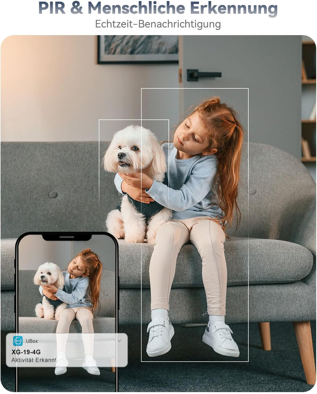 Xega 4G LTE Überwachungskamera Innen mit SIM Karte Ohne WLAN, 2K Kabellose Kamera für Babys/Haustier