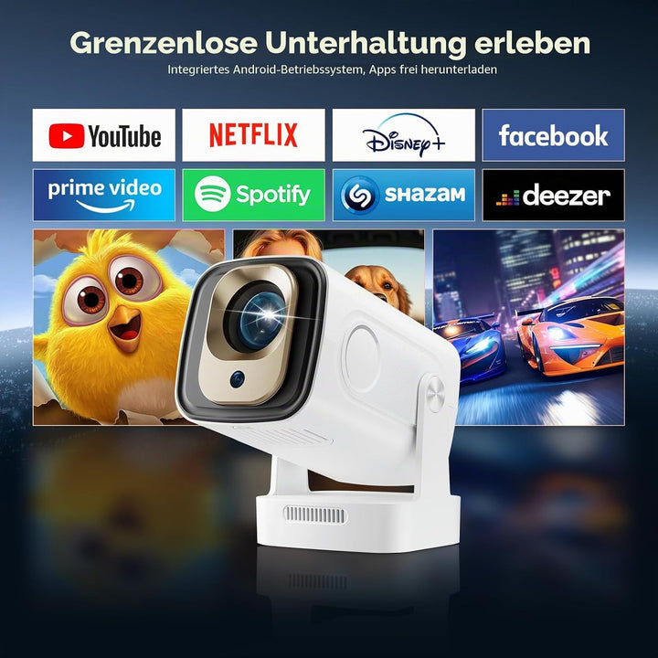 Smart Mini Beamer Mini tragbarer Projektor 1080P mit WiFi & Bluetooth, Mini Beamer 4k mit 180°Dreh T