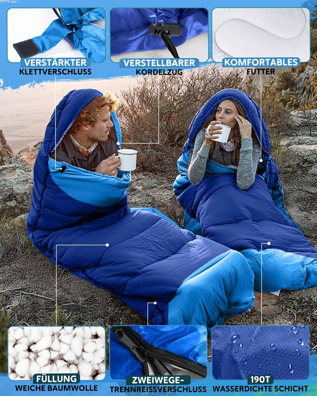 Schlafsack 3-4 Jahreszeiten, Outdoor Wasserdicht Ultraleicht Deckenschlafsack mit Innentasche für Er