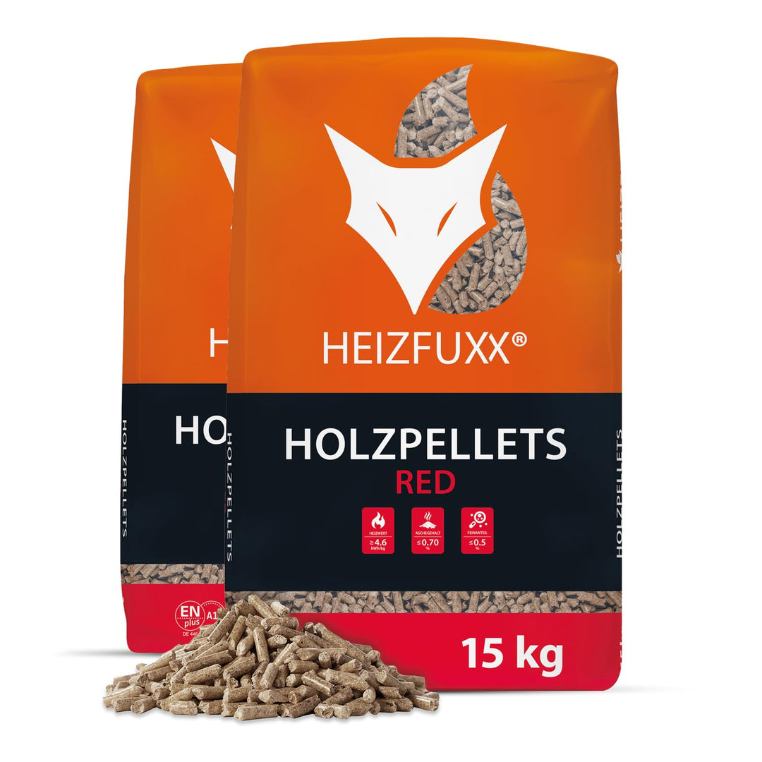HEIZFUXX Red ENplus A1 Holzpellets Hartholz 30 kg (2 x 15 kg), 2 x 15 kg