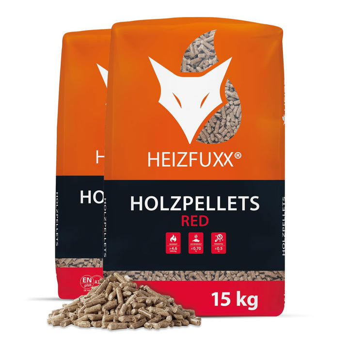 HEIZFUXX Red ENplus A1 Holzpellets Hartholz 30 kg (2 x 15 kg), 2 x 15 kg