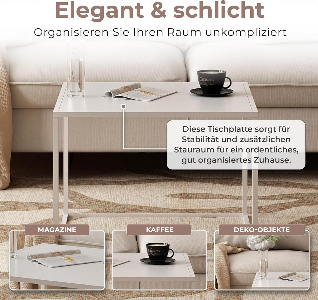 [en.casa] Couchtisch Solund Beistelltisch Metall Weiss matt Wohnzimmertisch mit Stauraum 60 x 60 x 4