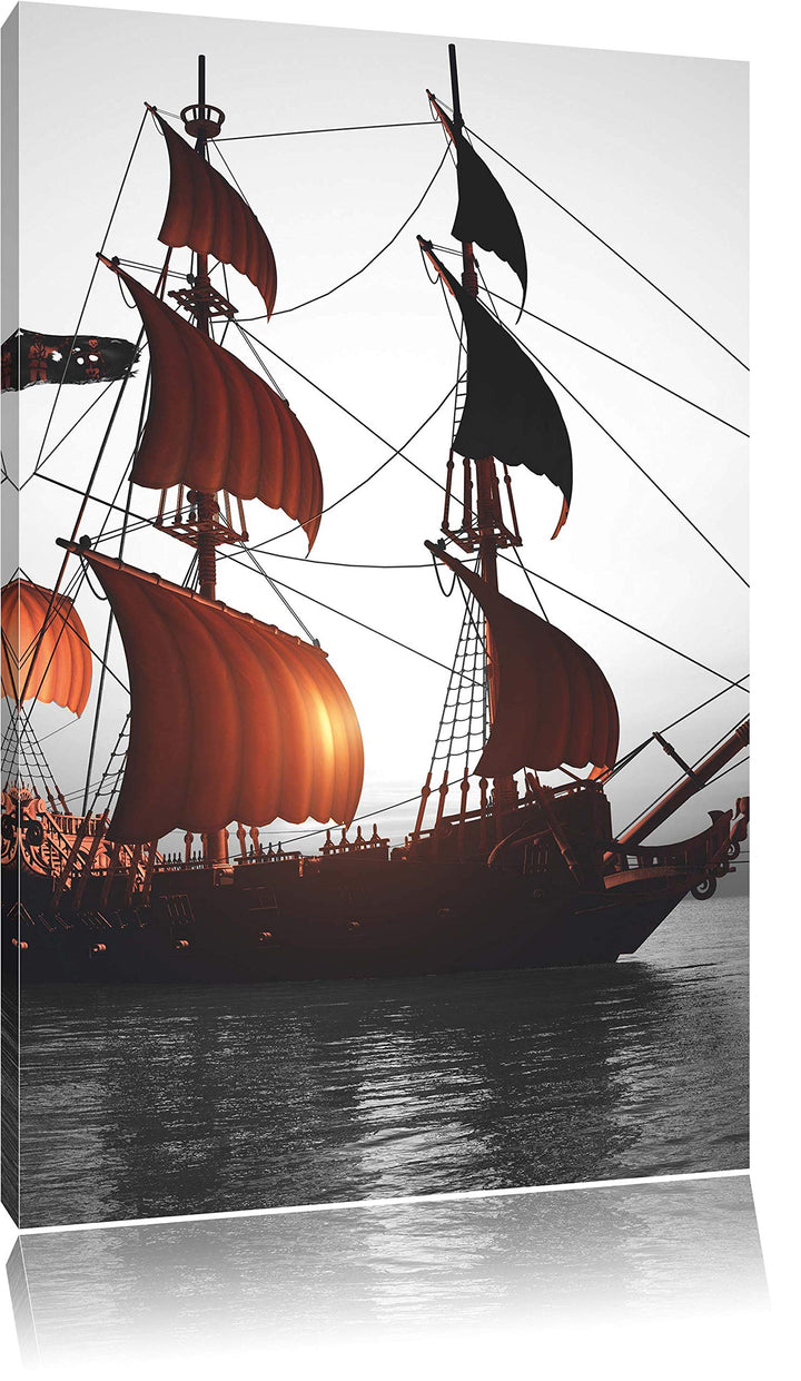 Pixxprint Gewaltiges Segelschiff B&W als Leinwandbild/Grösse: 100x70 cm/Wandbild/Kunstdruck/fertig b