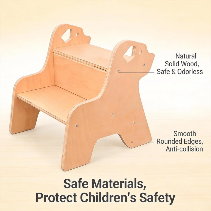 Tritthocker Für Kinder, 2-Stufig Hocker Kinderschemel Tragbar, Robust Tritthocker Holz Mit Handhaben