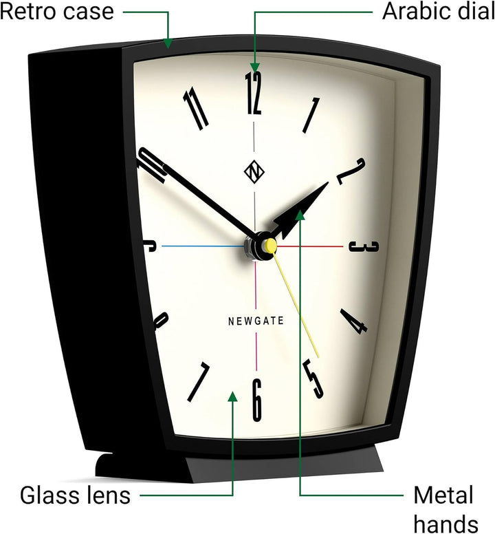 NEWGATE® Odyssey Schreibtisch Uhr | Retro Design | Schwarz | Moderner mid Century Stil für Schreibti