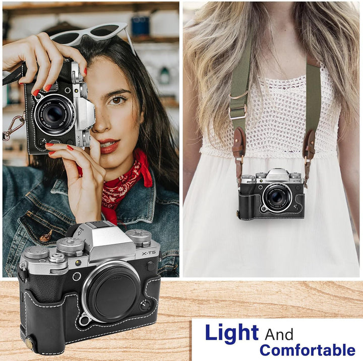 Rieibi Fuji XT5 Schutzhülle – hochwertiges PU-Leder Halbtasche für Fujifilm X-T5 Digitalkamera – sch