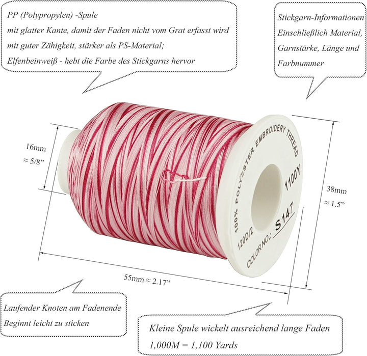 Simthread Multi Farben Polyester Maschinen Stickgarn - 1,000 Meters, für Brother, Babylock, Bernette