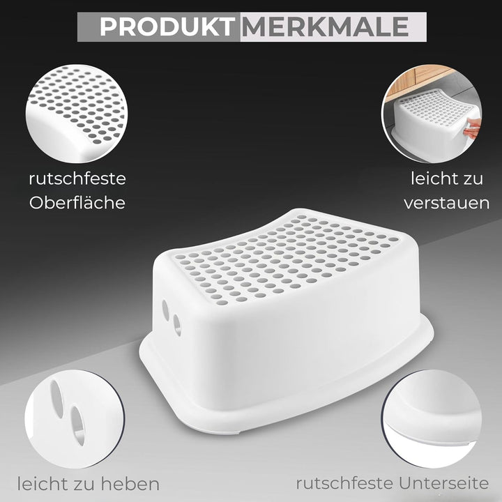 BUDDLEY PP Step Stool Weiss-Grau (2er Set) – Tritthocker Kinder, Toilette Kinder, Tritthocker Toilet