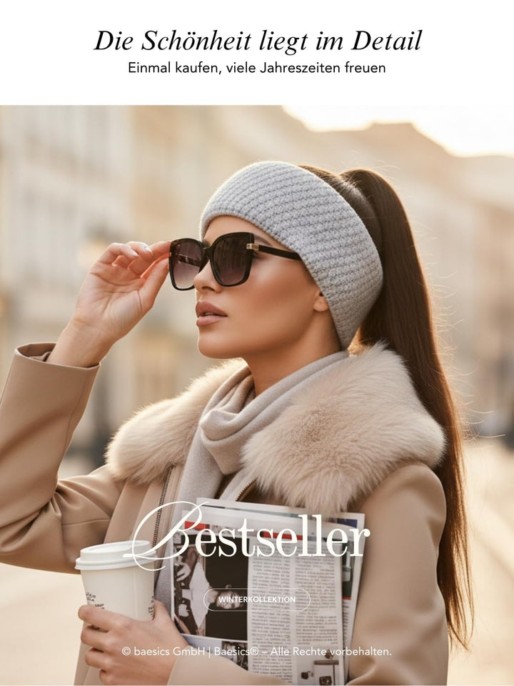 Baesics Stirnband Grau für Damen & Herren – warme & elastische Unisex Ohrenwärmer mit Fleecefutter -
