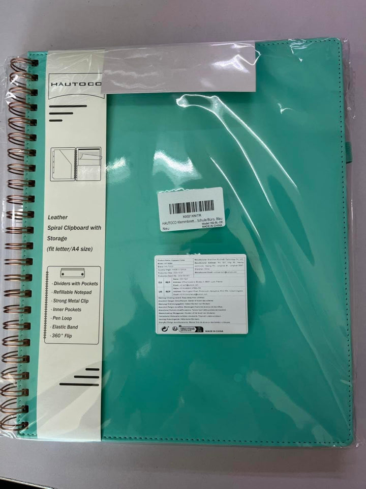 HAUTOCO PU-Leder Klemmbrett Folio mit Zip Beutel, Klemmbrettmappe A4 mit nachfüllbarem Notizblock, K