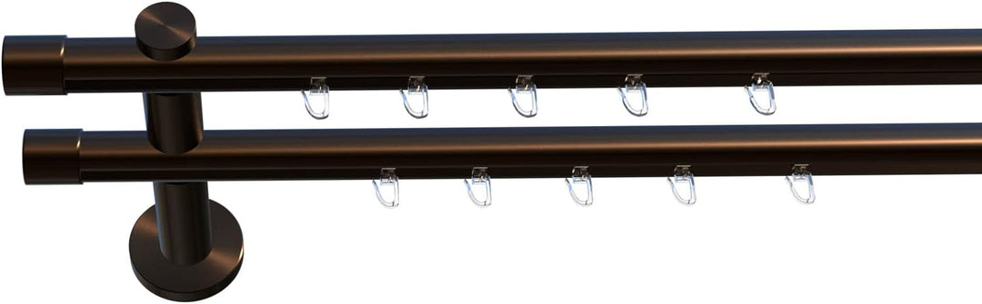 Tilldekor Innenlauf Gardinenstange HIGH-LINE ANDRAX, 2-Lauf, braun-antik, Ø 20 mm, 200 cm, inkl. Trä