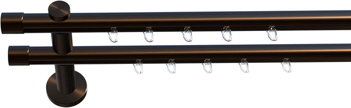 Tilldekor Innenlauf Gardinenstange HIGH-LINE ANDRAX, 2-Lauf, braun-antik, Ø 20 mm, 200 cm, inkl. Trä