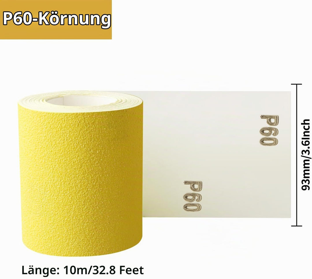 Shineboc Schleifpapier Rolle Gelbe, 93 mm x 10 m Schleifpapier Quarzsand-Trockenschleifpapier für Ha