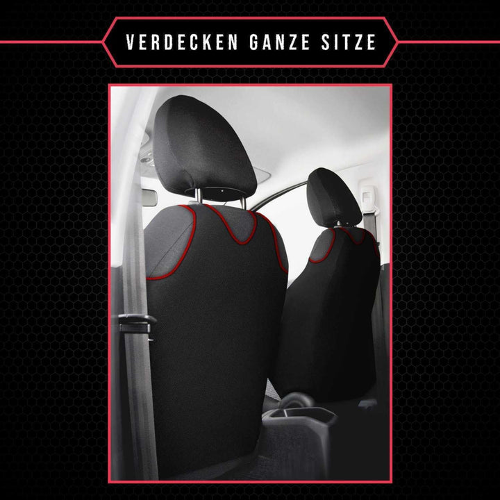 2er Set Autositzbezüge PKW universal | Auto Sitzbezüge Polyester Rot für Airbag geeignet | für Vorde