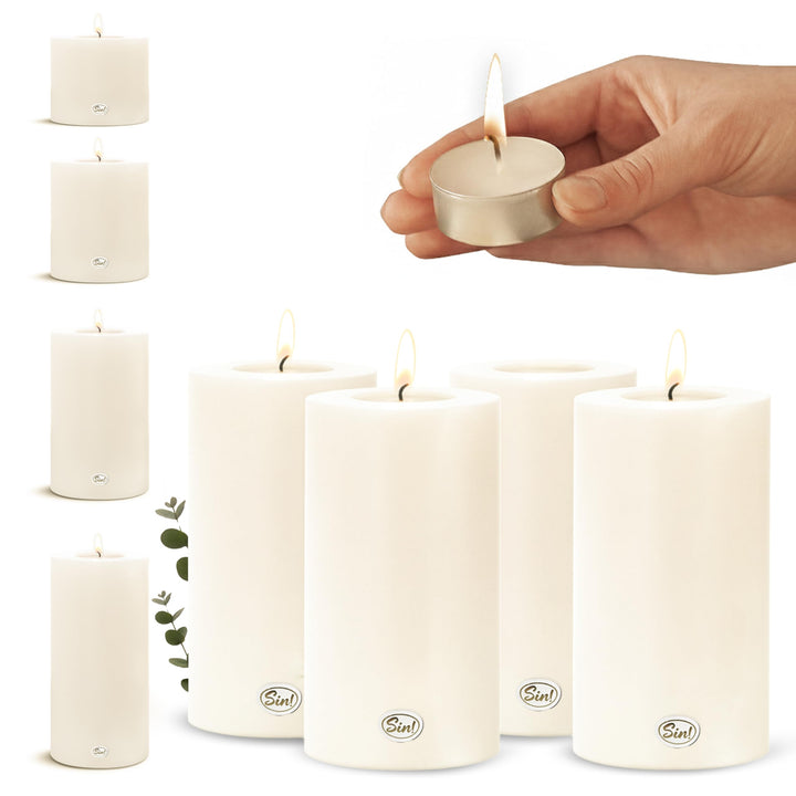 Sin!® 4er Set Teelichthalter & Dauerkerze Trend Ø 6cm H 8cm warmweiss - Die Kerze die Nicht schmilzt
