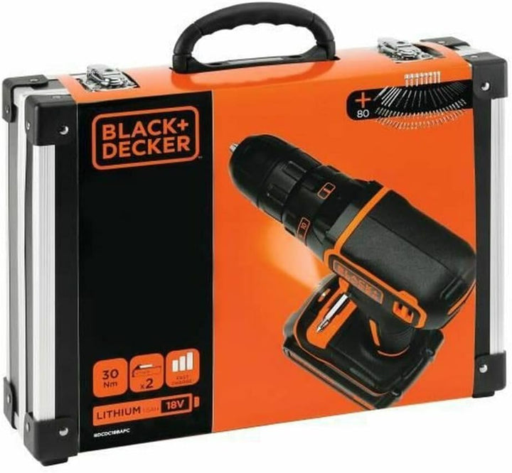 Black+Decker BDCDC18BAFC-QW Bohrschrauber (18V, 2X Li-Ion Schiebe-Akku, Planetengetriebe, LED-Arbeit