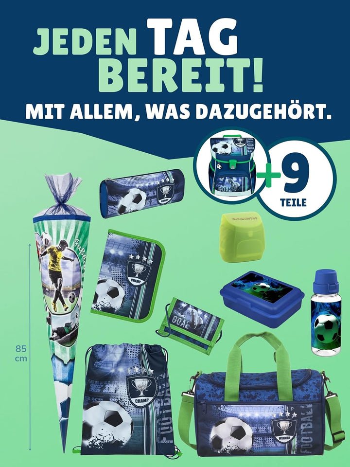 Familando Fussball Schulranzen-Set Scooli Campus FIT 10tlg. mit Sporttasche, Schultüte 85cm gross un