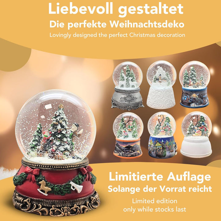 Schneekugel Christbaum schmücken | Sockel Weihnachten rot Tannengirlande | mit Spieluhr | Schüttelku