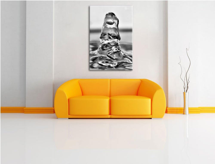 Pixxprint Tropfen fällt ins Wasser / 100x70cm Leinwandbild bespannt auf Holzrahmen/Wandbild Kunstdru