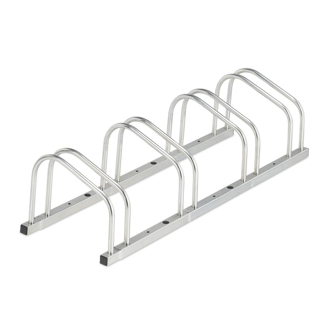 Relaxdays Fahrradständer Boden, für 4 Fahrräder, bis 50 mm Reifenbreite, Metall, Garage, Fahrrad-Auf
