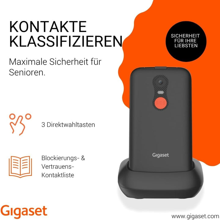 Gigaset GL595 Flip-Mobiltelefon – einfache Bedienung für Senioren, grosse Tasten & SOS-Notruftaste –
