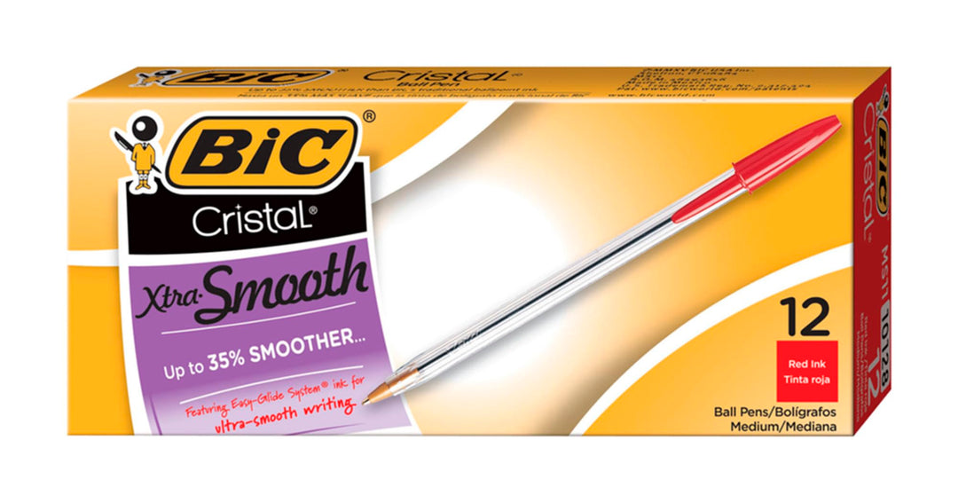 BIC MS11-RD Cristal Stic Kugelschreiber, 1 mm mittlere Spitze, rot, 12 Stück