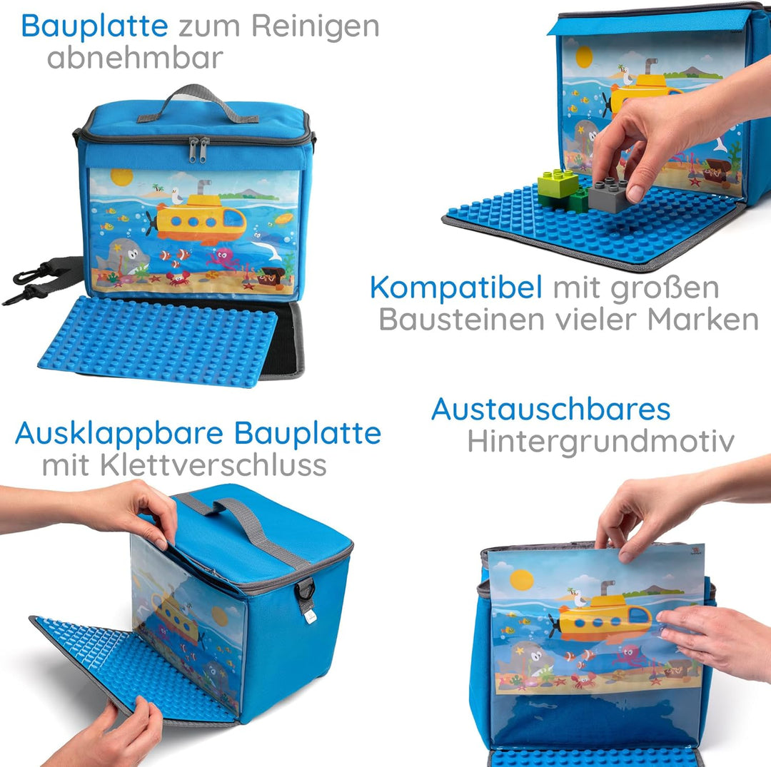 fantifant Baustein-Tasche mit ausklappbarer Bauplatte | farmgrün Grösse L I kompatibel mit Lego Dupl