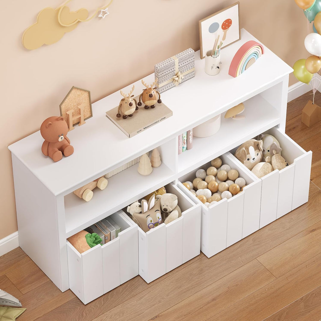 FOREHILL Kinderregal mit Boxen auf Rollen, Spielzeug Aufbewahrung Kinderzimmer Möbel, Spielzeugregal