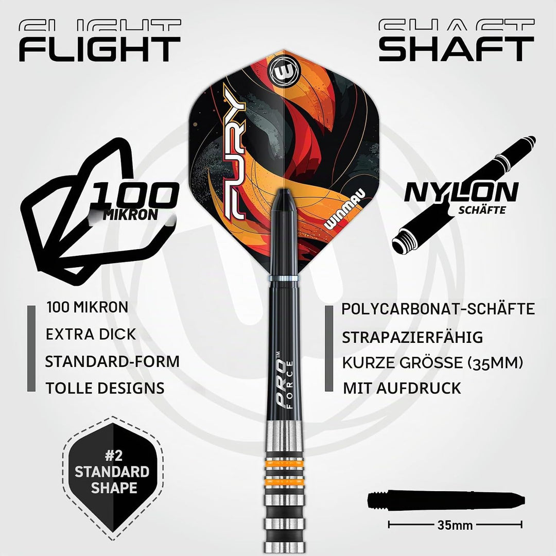 WINMAU Fury Wolfram-Dartpfeile mit Prismenflügeln und Vecta-Schäften (Stiele), 22–28 g, 28 g