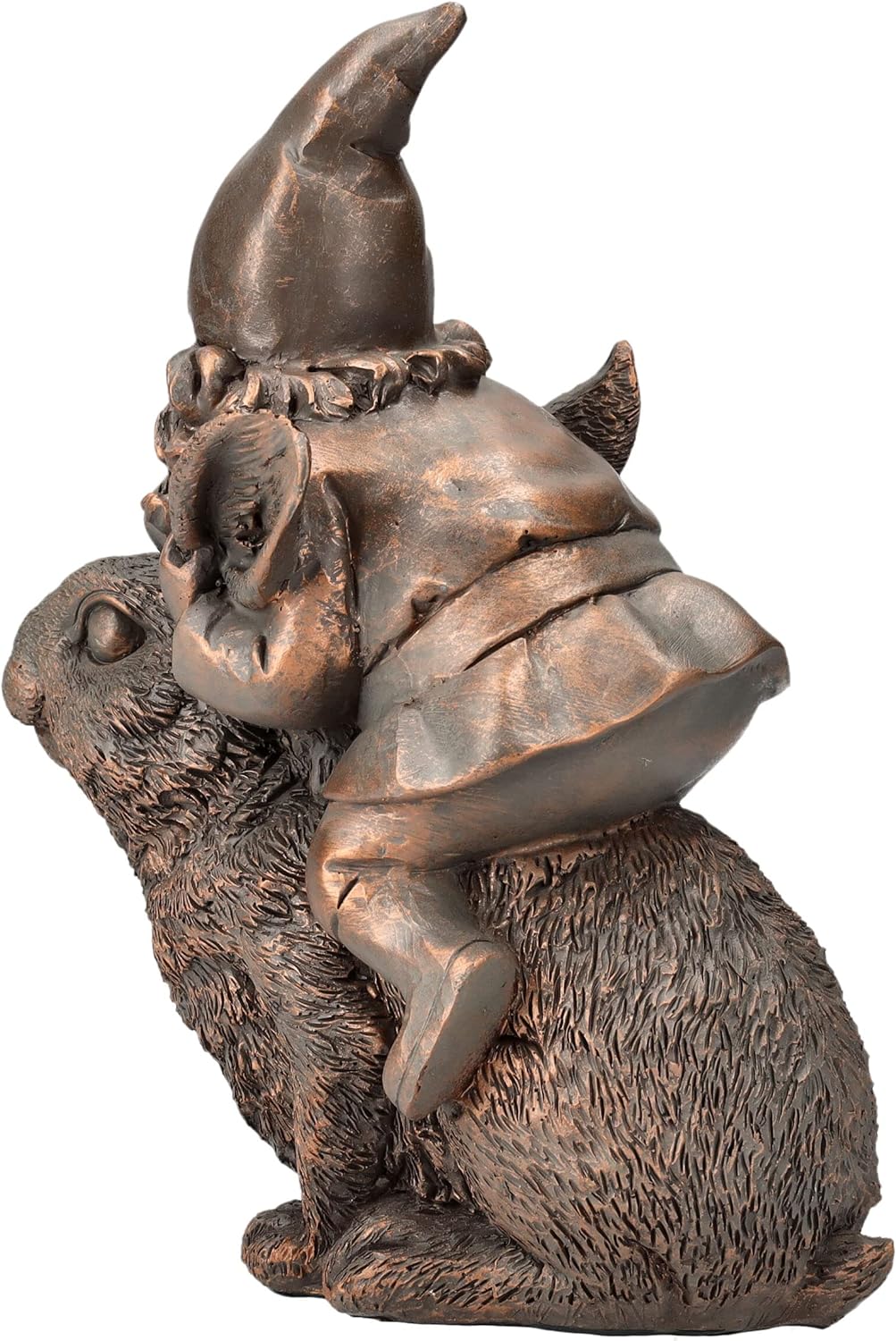 Pacific Giftware Gartenzwerg Figur reitet auf Hase | Bronzefarben Garten-Figur Deko Zwerg