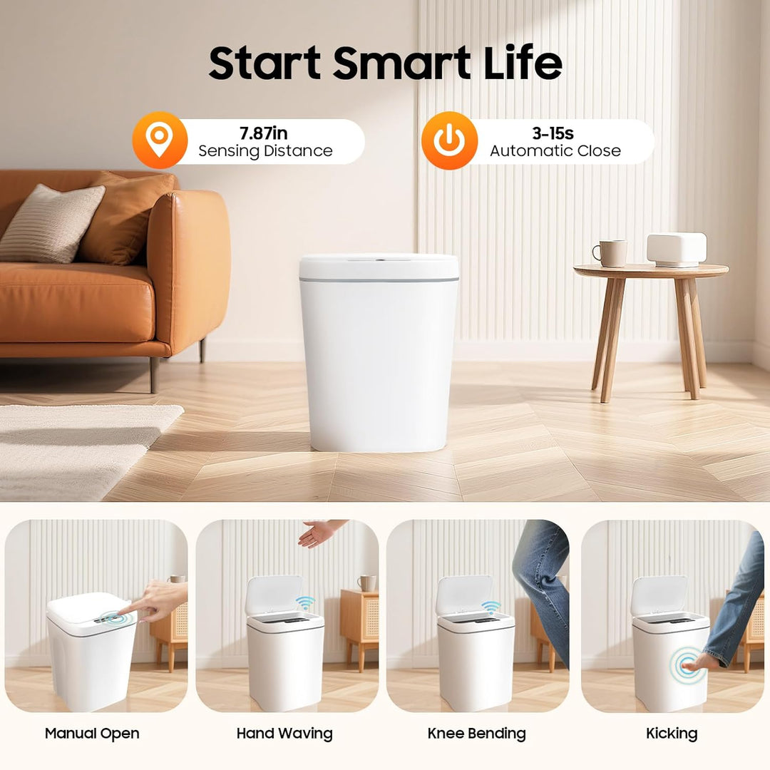 Automatischer Abfalleimer mit Sensor 16L weiss - Kontaktloser Abfalleimer für Küche, Bad, Toilette o