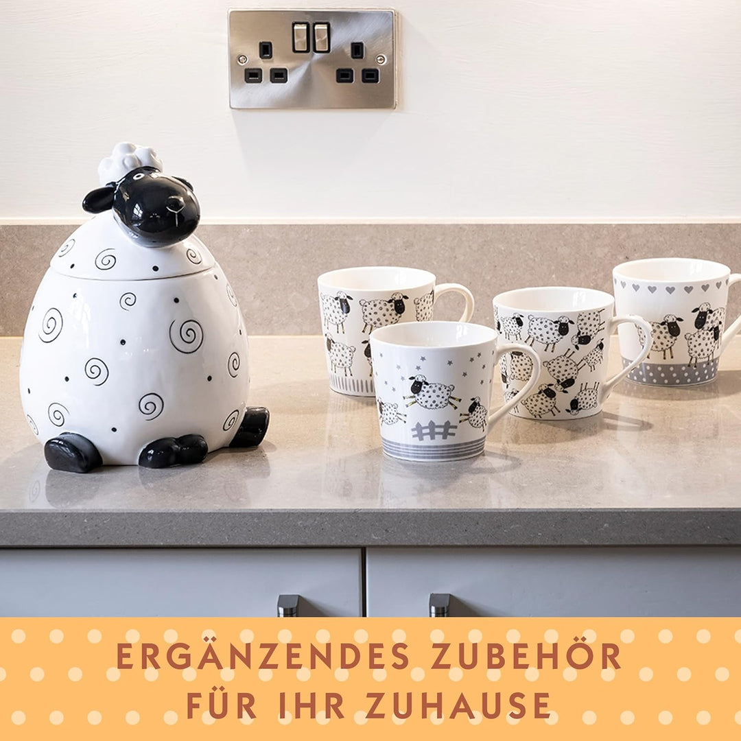 SPOTTED DOG GIFT COMPANY - Keksdose Keramik, Vorratsdose mit Deckel 2.2L, Schwarz und Weiss Schaf Kü