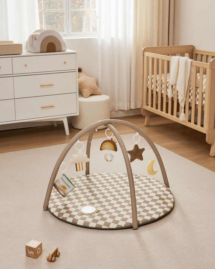 Blissful Diary Spielbogen Baby, Spieldecke Baby Gym Activity Decke mit 6 Abnehmbare Spielzeuge, krab