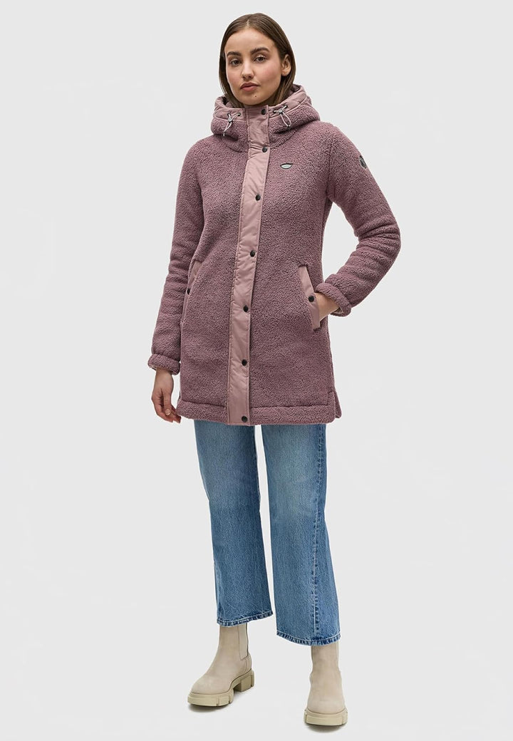 Ragwear Damen Fleecejacke Kurze Teddyfleece-Jacke warm mit Kapuze Cousy XS-6XL 3XL Mauve24, 3XL Mauv
