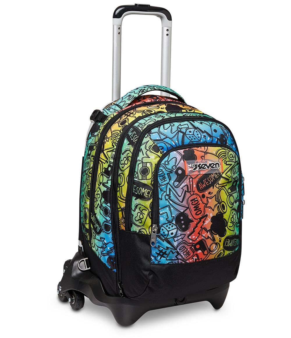 Seven Schulranzen mit Trolley-Funktion, Rucksack mit Rollen, zum Ziehen, für Schule Sport Freizeit,