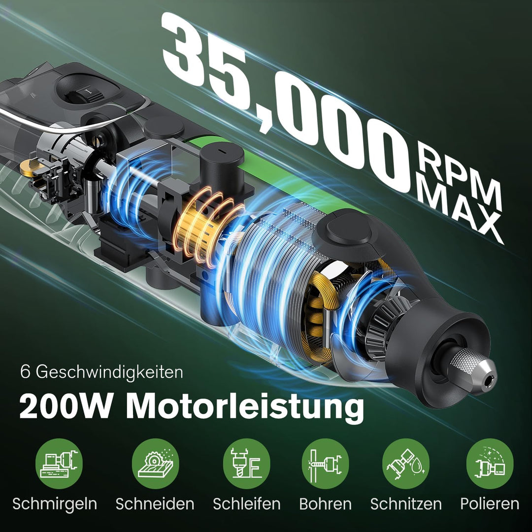 Multifunktionswerkzeug 200W Rotationswerkzeug Ginour Drehwerkzeug mit 129 Zubehör und 6 Aufsätze 6 V