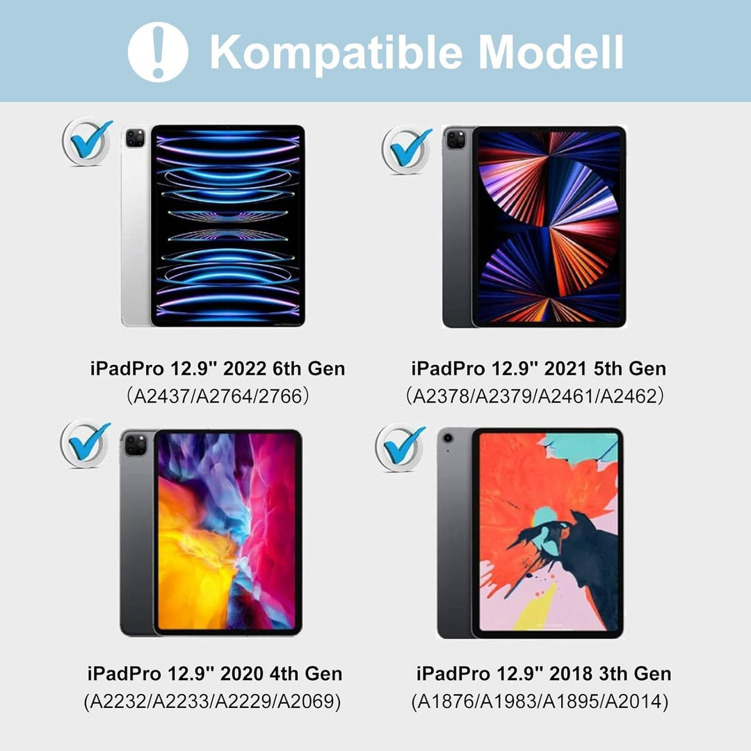 Hülle mit Tastatur für iPad Pro 12.9 (6/5/4/3 Gen), 7 Farben Beleuchtung, Deutsches QWERTZ, Magnetis