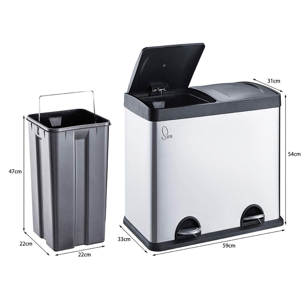 SVITA T2X24 Edelstahl Mülleimer 48 Liter Silber 2 x 24L Treteimer Abfalleimer Mülltrennung mit