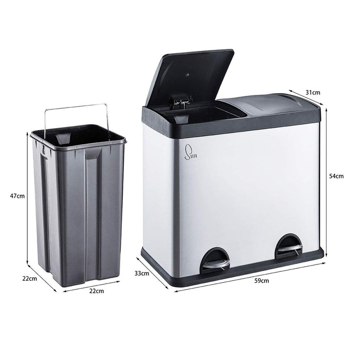 SVITA T2X24 Edelstahl Mülleimer 48 Liter Silber 2 x 24L Treteimer Abfalleimer Mülltrennung mit