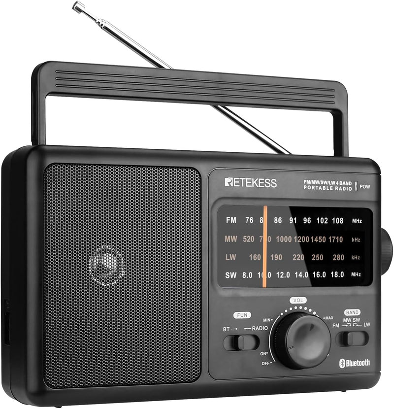 Retekess TR626 Tragbares Radio Batteriebetrieben,Weltempfänger Radio FM MW LW SW,Bluetooth,Grossem L