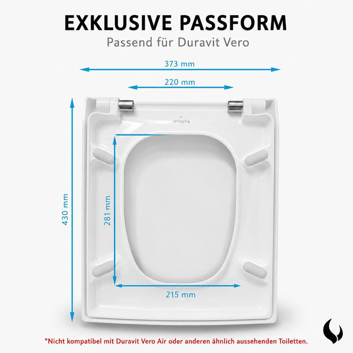Bullseat WC Sitz passgenau für Duravit Vero | Softclose Absenkautomatik | abnehmbar | Edelstahlbefes