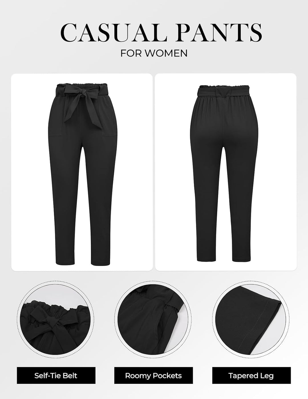 GRACE KARIN Damen Casual Hose Elastic Waist Slim Fit Paperbag Hose Schleife Gürtel Hohe Taille Hose