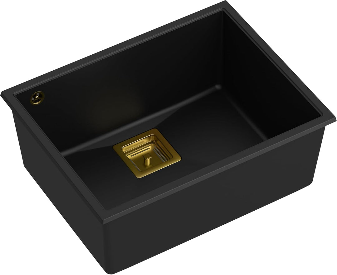 QUADRON Einbeckenspüle Granitspüle Spüle Küche | Grösse 55 x 42 x 22,5 cm Farbe: Pure Carbon & Golde