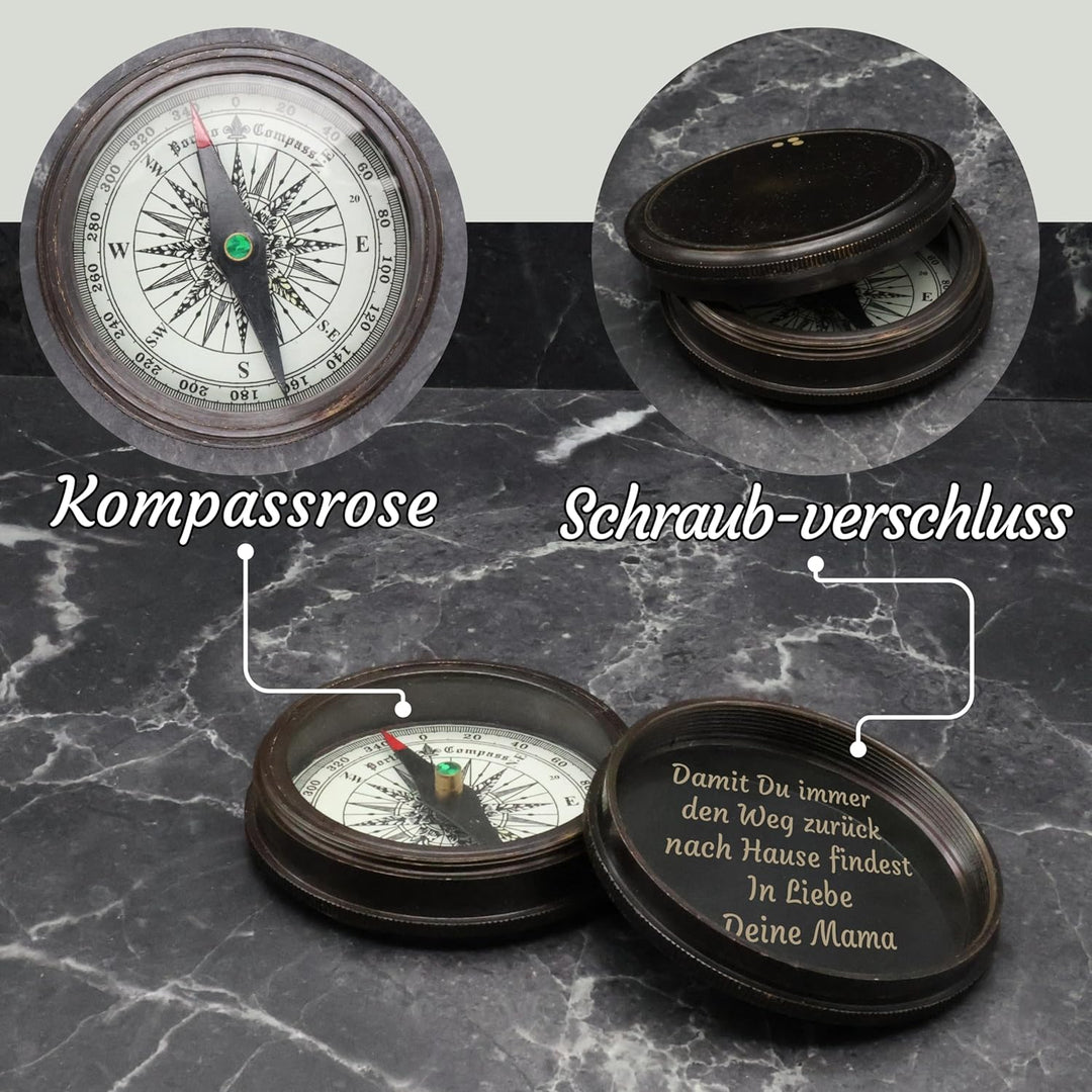 SonKo® Kompass mit Gravur Kompass personalisiert – Antik Optik nautischer funktionsfähige Maritime D