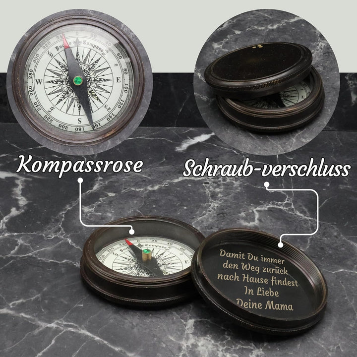 SonKo® Kompass mit Gravur Kompass personalisiert – Antik Optik nautischer funktionsfähige Maritime D