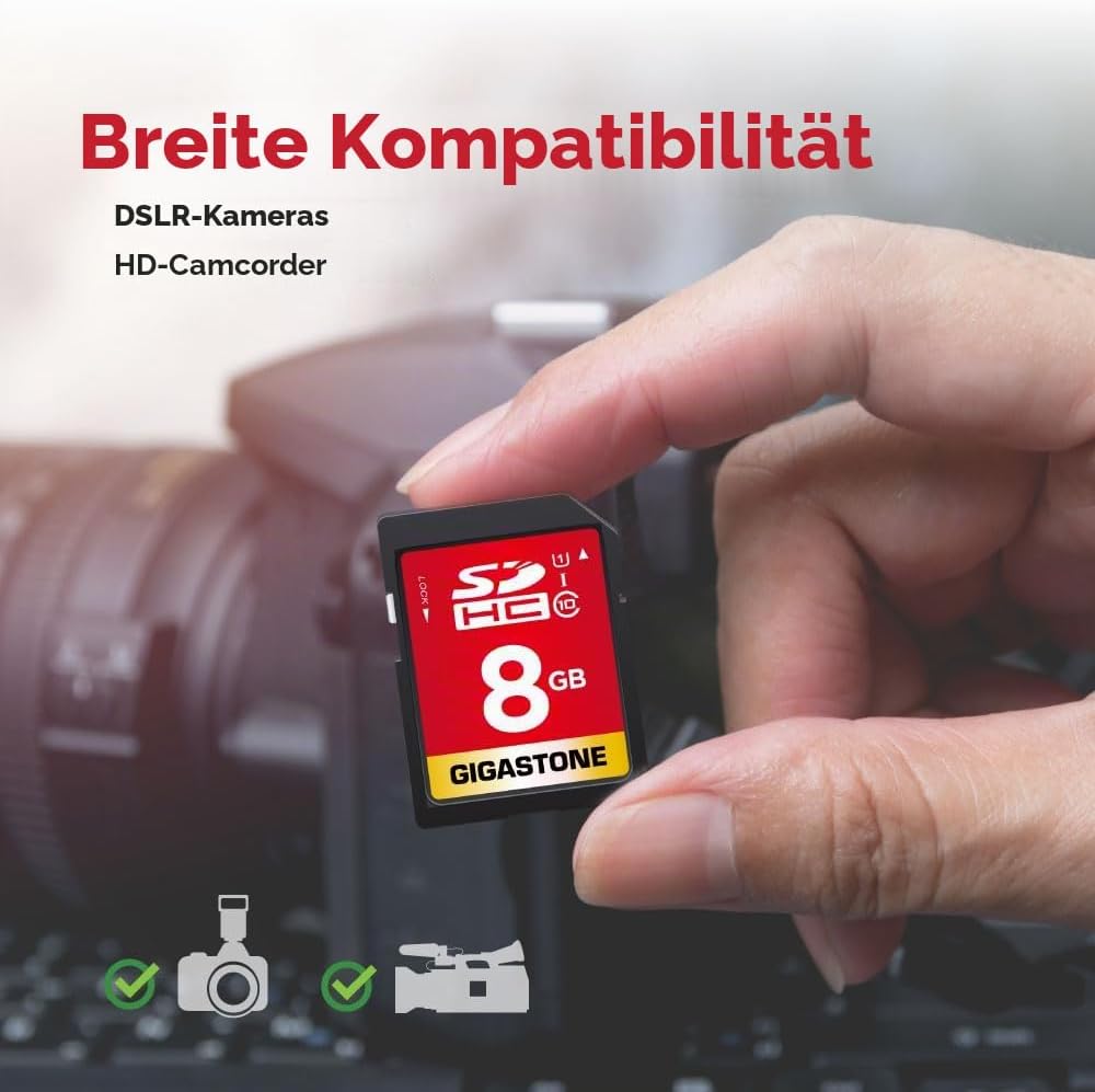 Gigastone 8 GB SDHC-Speicherkarte, 5 Stück, hohe Geschwindigkeit für die Speicherung von Fotos, Vide