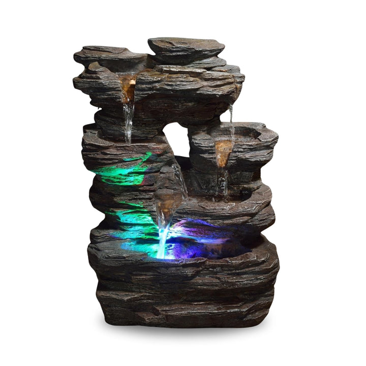 Zen'Light Innenbrunnen Naturkaskade Effekt Stein Buntes Licht, Geschenkidee, grosses bewegendes Inne