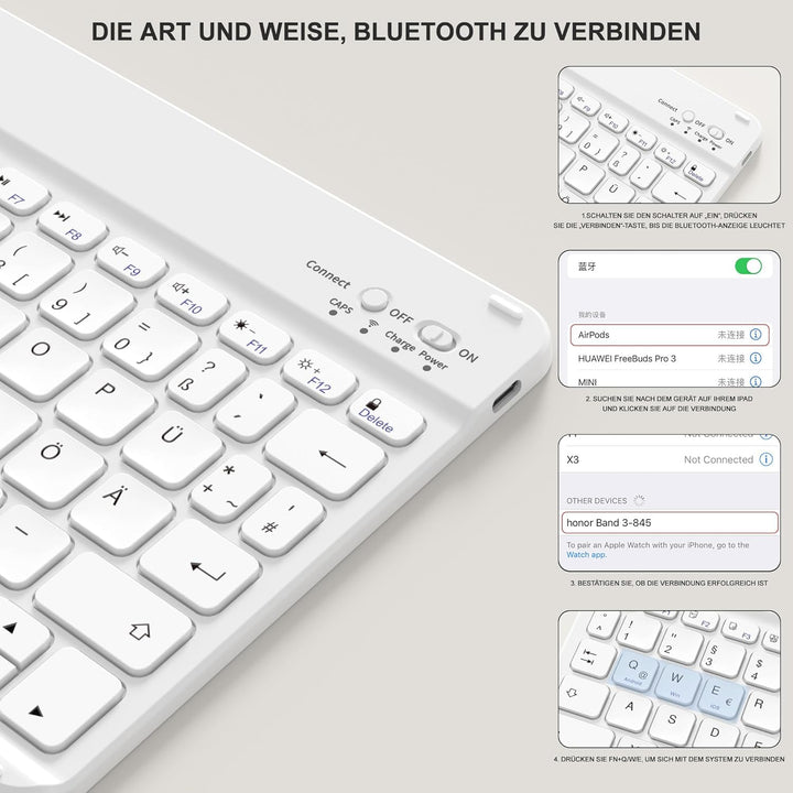 Tastatur Hülle für iPad 10.2 Zoll (9/8/ 7 Generation - 2021/2020/2019), Schutzhülle mit TPU Rückscha