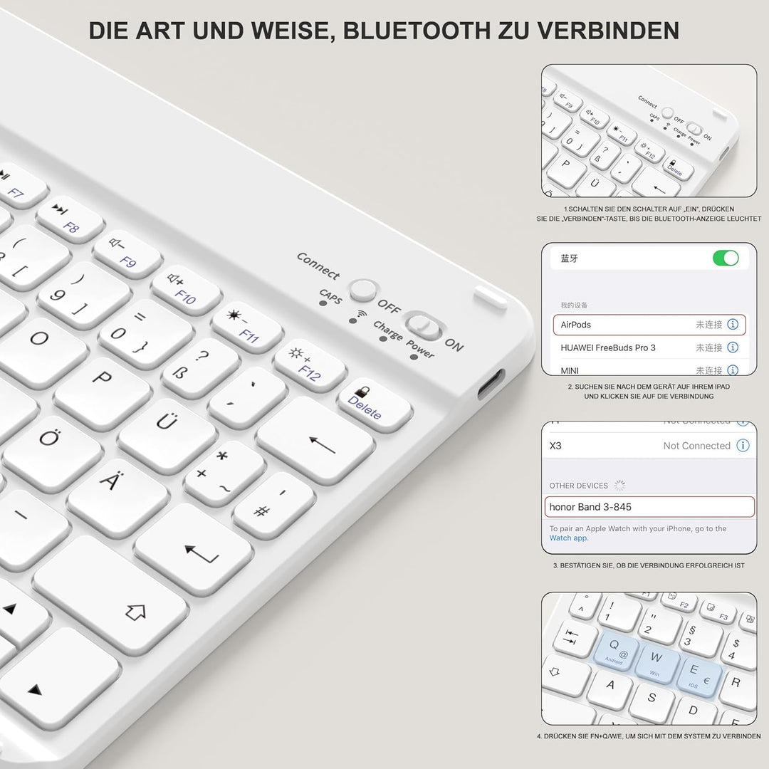 Tastatur Hülle für iPad 10.2 Zoll (9/8/ 7 Generation - 2021/2020/2019), Schutzhülle mit TPU Rückscha